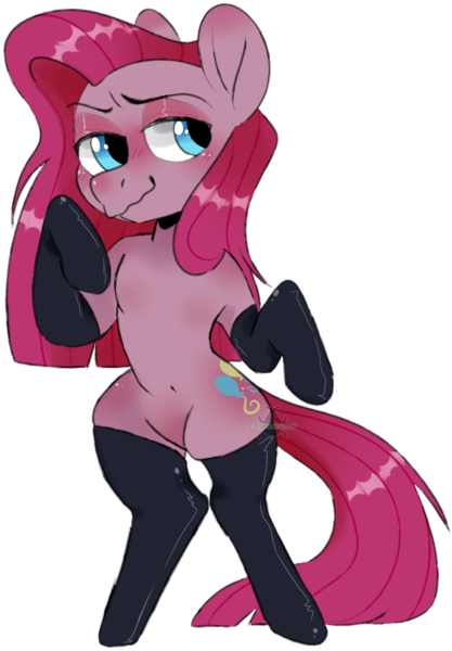 Size: 686x987 | Tagged: suggestive, artist:incubugs, derpibooru import, pinkie pie, earth pony, pony, blushing, clothes, female, latex, latex socks, mare, pinkamena diane pie, simple background, smiling, socks, solo, transparent background