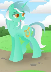 Size: 1280x1811 | Tagged: safe, artist:lavenderrain24, derpibooru import, lyra heartstrings, pony, unicorn, female, lidded eyes, lineless, mare, road, solo