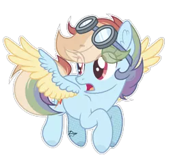 Size: 1341x1296 | Tagged: safe, artist:dianamur, derpibooru import, rainbow dash, pony, colored wings, colored wingtips, eye clipping through hair, goggles, simple background, solo, transparent background, two toned wings, wings