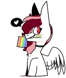 Size: 2600x3080 | Tagged: safe, artist:losyara, derpibooru import, oc, oc:toricelli, pegasus, pony, cheek fluff, chest fluff, choker, female, gay pride, gay pride flag, no shading, pride, pride flag, simple background, solo, text bubbles, watermark, white background, wings