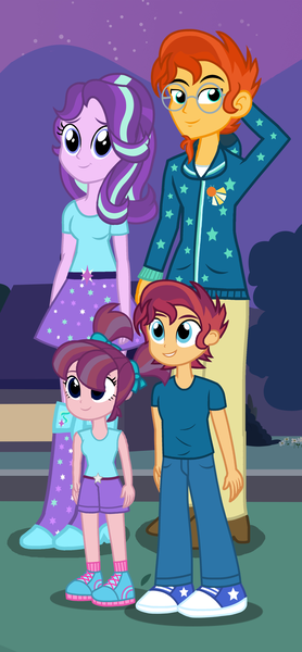 Size: 1736x3752 | Tagged: safe, artist:themexicanpunisher, derpibooru import, starlight glimmer, sunburst, oc, oc:star shine, oc:sunlight ray, equestria girls, clothes, equestria girls-ified, family, female, male, offspring, parent:starlight glimmer, parent:sunburst, parents:starburst, shipping, starburst, straight