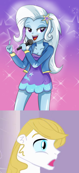 Size: 864x1880 | Tagged: safe, artist:sumin6301, derpibooru import, edit, editor:jdueler11, prince blueblood, trixie, equestria girls, bluetrix, equestria girls-ified, female, male, shipping, singing, straight