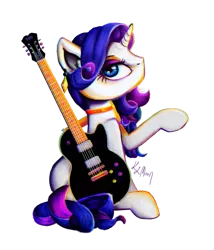 Size: 1024x1198 | Tagged: safe, artist:lailyren, artist:moonlight-ki, derpibooru import, rarity, pony, unicorn, collar, ear piercing, earring, electric guitar, female, guitar, jewelry, mare, musical instrument, piercing, simple background, solo, sticker, transparent background