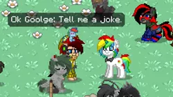 Size: 1920x1080 | Tagged: safe, derpibooru import, oc, oc:alex bash, oc:bloody tear, oc:google assistant, pegasus, pony, unicorn, pony town, multicolored hair, pixel art, rainbow hair