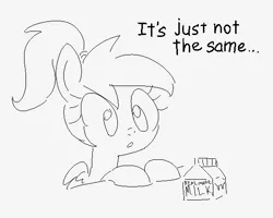 Size: 554x443 | Tagged: safe, artist:pestil, derpibooru import, oc, oc:luftkrieg, pegasus, pony, aryan, aryan pony, bag, black and white, blonde, disappointed, doodle, drink, grayscale, joke, looking down, milk, monochrome, nazipone, sitting, table, text, thirsty