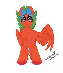 Size: 2704x3094 | Tagged: safe, artist:summerium, derpibooru import, oc, oc:summer lights, unofficial characters only, pegasus, pony, bicolor mane, chest fluff, glasses, male, mixed media, signature, smiling, unshorn fetlocks, wings