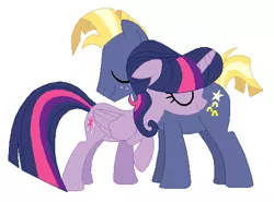 Size: 532x394 | Tagged: safe, artist:aliana-messi, derpibooru import, star tracker, twilight sparkle, twilight sparkle (alicorn), alicorn, earth pony, pony, alternate hairstyle, base used, eyes closed, female, male, mare, profile, shipping, simple background, stallion, straight, twitracker, white background