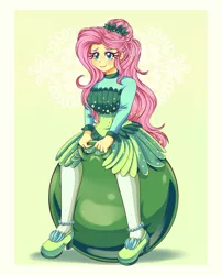 Size: 3400x4200 | Tagged: safe, artist:lucy-tan, derpibooru import, fluttershy, equestria girls, absurd resolution, clothes, commission, cute, dress, female, full body, inflatable, shyabetes, smiling, solo, space hopper