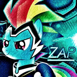 Size: 400x400 | Tagged: safe, artist:quanxaro, derpibooru import, rainbow dash, zapp, pegasus, pony, female, icon, mare, power ponies, smiling, solo