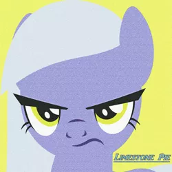 Size: 400x400 | Tagged: safe, artist:quanxaro, derpibooru import, limestone pie, earth pony, pony, female, frown, grumpy, icon, looking at you, mare, simple background, solo, yellow background