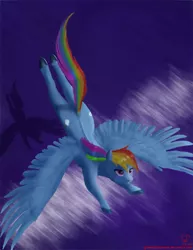 Size: 3699x4799 | Tagged: safe, artist:greenbrothersart, derpibooru import, rainbow dash, pegasus, pony, both cutie marks, female, flying, mare, night, reflection, shadow, solo, unshorn fetlocks, water, wings