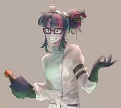 Size: 1900x1700 | Tagged: safe, artist:tcn1205, derpibooru import, sci-twi, twilight sparkle, human, eqg summertime shorts, equestria girls, mad twience, clothes, female, glasses, gloves, goggles, grin, hair bun, humanized, lab coat, mad scientist, multicolored hair, pen, pony coloring, purple eyes, smiling, solo, sweater, turtleneck
