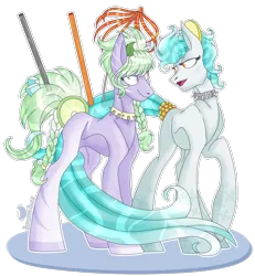 Size: 1000x1084 | Tagged: safe, artist:mallowglitz, derpibooru import, oc, oc:frostbite, oc:mojito, unofficial characters only, original species, pony, cocktail pony, female, mare