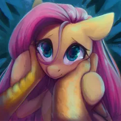 Size: 2500x2500 | Tagged: safe, artist:igazella, derpibooru import, discord, fluttershy, draconequus, pegasus, pony, arm fluff, bust, chest fluff, chin up, colored pupils, cute, daaaaaaaaaaaw, discoshy, everfree forest, eye reflection, female, floppy ears, hand on cheek, hnnng, looking at you, looking up, love, male, mare, offscreen character, precious, reflection, shipping, shyabetes, smiling, solo focus, squishy cheeks, straight, stray strand, teary eyes, weapons-grade cute