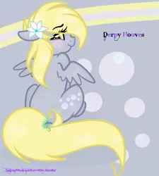 Size: 713x791 | Tagged: safe, artist:angelamusic13, derpibooru import, derpy hooves, pegasus, pony, abstract background, base used, blushing, cute, derpabetes, female, floppy ears, flower, flower in hair, heart, looking at you, looking back, looking back at you, looking over shoulder, mare, sitting, solo, spread wings, wings