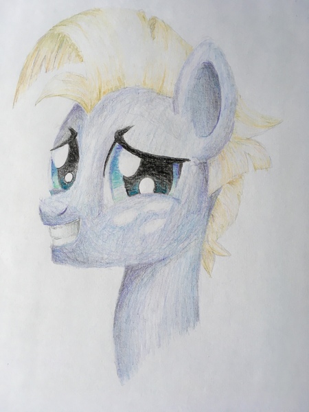 Size: 3024x4032 | Tagged: safe, artist:phat_guy, derpibooru import, star tracker, earth pony, pony, bust, colored pencil drawing, freckles, grin, looking at you, male, portrait, simple background, smiling, solo, stallion, traditional art