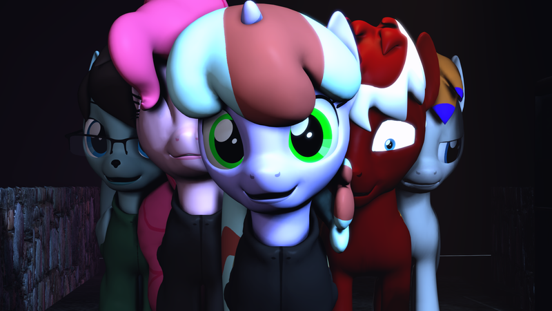 Size: 1920x1080 | Tagged: safe, artist:jollyoldcinema, derpibooru import, pinkie pie, oc, oc:mintyswirl, pony, 3d, animated, emotion, emotions, feelings, group, my sides, source filmmaker, video