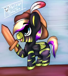 Size: 1074x1200 | Tagged: safe, artist:artyanas-workshop, derpibooru import, pony, colt, cute, dressup, male, musketeer, zebrapegasus