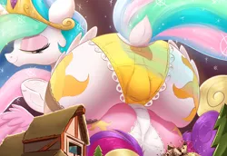 Size: 2500x1724 | Tagged: suggestive, alternate version, artist:raps, derpibooru import, edit, princess cadance, princess celestia, alicorn, pony, ass, both cutie marks, butt, celestiance, clothes, cutie mark, dock, dungeons and dragons, female, frilly underwear, giant pony, giantlestia, image, incest, infidelity, jewelry, lesbian, macro, makeup, mare, ogres and oubliettes, panties, pen and paper rpg, png, ponyville, regalia, rpg, sex, shipping, socks, stockings, thigh highs, tree, tribadism, underhoof, underwear, white underwear, yellow underwear