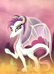 Size: 1700x2338 | Tagged: artist:pedrohander, derpibooru import, dragon, dragon wings, race swap, raridragon, rarity, safe, solo, wings