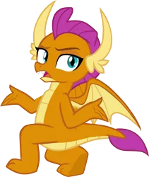 Size: 5004x5935 | Tagged: artist:memnoch, claws, derpibooru import, dragon, dragoness, fangs, female, kneeling, raised eyebrow, safe, shrug, simple background, smolder, solo, source needed, spread wings, toes, transparent background, underfoot, vector, what lies beneath, wings