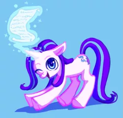 Size: 581x557 | Tagged: safe, artist:starstation, derpibooru import, starlight glimmer, pony, unicorn, female, floppy ears, glowing horn, horn, looking at you, magic, mare, one eye closed, open mouth, scroll, smiling, solo, wink