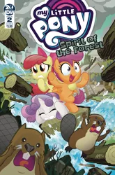 Size: 1054x1600 | Tagged: safe, artist:tonyfleecs, derpibooru import, idw, apple bloom, scootaloo, sweetie belle, beaver, earth pony, pegasus, pony, unicorn, spoiler:comic, spoiler:comicspiritoftheforest02, cover, cutie mark crusaders, female, filly, foal, log, official comic, this will end in tears and/or death and/or covered in tree sap