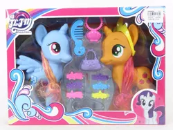 Size: 800x600 | Tagged: safe, derpibooru import, applejack, rainbow dash, rarity, alicorn, pony, unicorn, alicornified, bootleg, princess applejack, race swap, rainbowcorn, toy, unicorn applejack