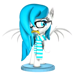 Size: 2107x2160 | Tagged: safe, artist:melodiousmarci, derpibooru import, oc, oc:xenia amata, bat pony, 3d, banana, figurine, food, glasses, looking at you, simple background, source filmmaker, transparent background