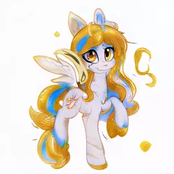 Size: 512x512 | Tagged: safe, artist:aerial, derpibooru import, oc, oc:harmony comet, unofficial characters only, pegasus, pony, computer generated, female, looking at you, machine learning, mare, raised hoof, solo, spread wings, three quarter view, wings