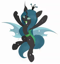 Size: 2328x2508 | Tagged: source needed, safe, artist:groomlake, derpibooru import, queen chrysalis, changeling, changeling queen, pony, colored, crown, curved horn, cute, cutealis, female, happy, horn, hug, in air, jewelry, jumping, love, mare, open mouth, regalia, silly, simple, simple background, solo, spots, spread wings, white background, wings