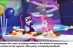 Size: 1212x807 | Tagged: safe, derpibooru import, edit, pinkie pie, sci-twi, twilight sparkle, equestria girls, equestria girls series, twilight under the stars, spoiler:eqg series (season 2), food, implied drug use, implied drugging, implied drugs, ponestrip, roofie