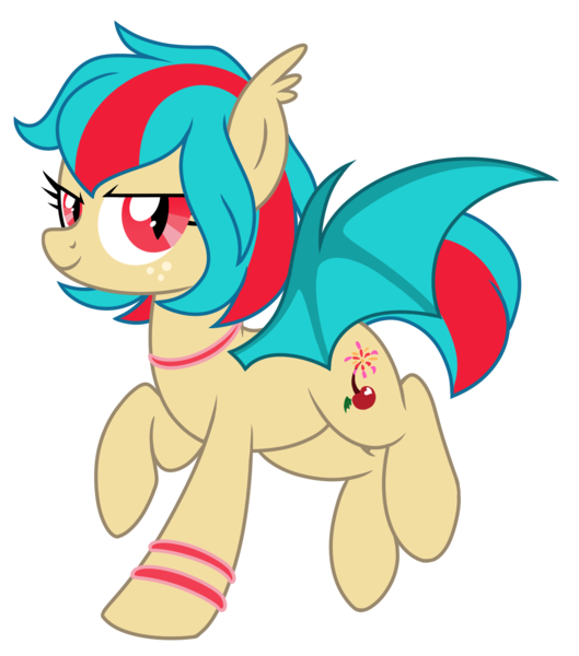 Size: 1442x1637 | Tagged: safe, artist:crystal-tranquility, derpibooru import, oc, oc:cherry bomb, bat pony, pony, female, mare, show accurate, simple background, solo, transparent background