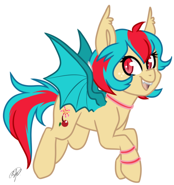 Size: 803x854 | Tagged: safe, artist:peaceouttopizza23, derpibooru import, oc, oc:cherry bomb, bat pony, pony, female, mare, simple background, solo, transparent background