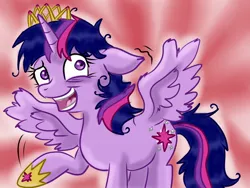 Size: 1280x960 | Tagged: safe, artist:gigi_kitten, derpibooru import, twilight sparkle, twilight sparkle (alicorn), alicorn, pony, spoiler:s09, crown, exhausted, grin, horse shoes, jewelry, nervous, nervous grin, regalia, smiling, solo, teeth, tired, twilight snapple, twilighting, twilynanas