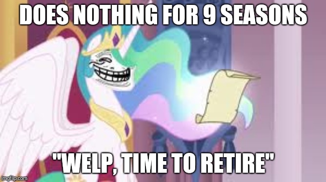 Size: 668x374 | Tagged: safe, derpibooru import, edit, edited screencap, screencap, princess celestia, pony, spoiler:s09, meme, trollestia, trollface, uselesstia