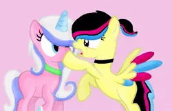 Size: 712x462 | Tagged: safe, artist:rain-approves, artist:silvermoon2819, derpibooru import, ponified, pony, base used, lego, pink background, simple background, the lego movie, unikitty, wyldstyle