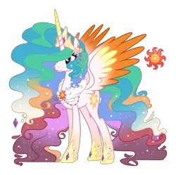 Size: 1946x1937 | Tagged: safe, artist:starling-sentry-yt, derpibooru import, princess celestia, pony, alternate design, alternate hair color, colored wings, female, mare, multicolored wings, simple background, solo, transparent background, wings