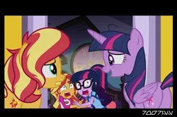 Size: 640x426 | Tagged: safe, derpibooru import, edit, edited screencap, editor:teren rogriss, screencap, sci-twi, sunset shimmer, twilight sparkle, twilight sparkle (alicorn), alicorn, pony, unicorn, equestria girls, equestria girls series, forgotten friendship, butt, comic, cutie mark, female, glasses, gritted teeth, horn, human ponidox, mare, open mouth, plot, screencap comic, self ponidox, wings