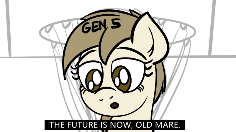 Size: 1280x720 | Tagged: safe, artist:ashtoneer, derpibooru import, pony, basketball net, crossover, dialogue, end of ponies, g5, malcolm in the middle, meme, simple background, solo, the future is now old man