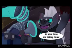 Size: 640x426 | Tagged: all your base are belong to us, comic, derpibooru import, edit, edited screencap, editor:teren rogriss, grubber, my little pony: the movie, open mouth, safe, screencap, screencap comic, speech bubble, zero wing