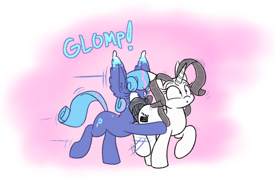 Size: 540x360 | Tagged: safe, artist:heir-of-rick, derpibooru import, oc, oc:movie slate, oc:sapphire lollipop, unofficial characters only, pony, unicorn, duo, female, glomp, hug, mare