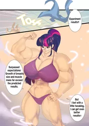 Size: 990x1400 | Tagged: abs, artist:bakki, big breasts, breasts, busty sci-twi, comic, comic:experiment enchanement, derpibooru import, disproportional anatomy, fetish, growth, huge breasts, human, humanized, impossibly large breasts, muscle expansion, muscle fetish, muscles, sci-twi, suggestive, twilight muscle, twilight sparkle