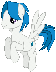 Size: 774x1000 | Tagged: safe, artist:frownfactory, derpibooru import, oc, oc:stratagem, unofficial characters only, pegasus, pony, animated, blue hair, blue mane, blue tail, flying, male, purple eyes, simple background, solo, stallion, transparent background, two toned mane, two toned tail, wings