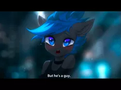 Size: 799x599 | Tagged: anime, anthro, artist:vincher, blushing, collar, derpibooru import, fake screencap, femboy, looking at you, male, oc, oc:vibrant star, open mouth, safe, solo, stallion, steins;gate, teary eyes, trap