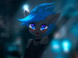 Size: 799x599 | Tagged: safe, artist:vincher, derpibooru import, oc, oc:vibrant star, anthro, earth pony, anthro oc, blushing, collar, looking at you, male, open mouth, solo, stallion, teary eyes, trap