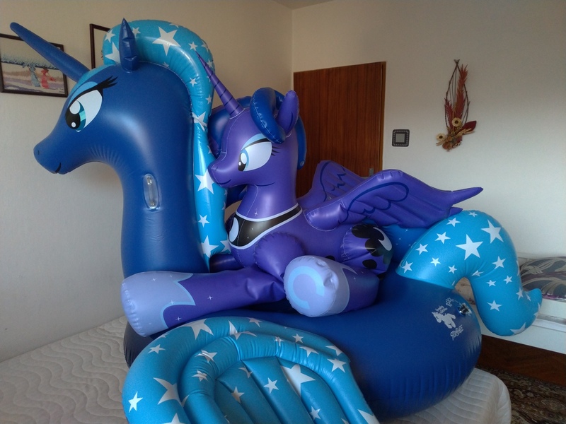 Size: 4032x3024 | Tagged: safe, artist:arniemkii, derpibooru import, princess luna, alicorn, pony, unicorn, bootleg, female, hongyi, horseplay, inflatable, inflatable toy, mare, mare in the moon, moon, my little pony