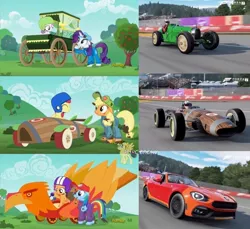 Size: 750x688 | Tagged: safe, artist:forzaveteranenigma, derpibooru import, edit, edited screencap, screencap, apple bloom, applejack, rainbow dash, rarity, scootaloo, sweetie belle, pony, fanfic:equestria motorsports, friendship is magic, the cart before the ponies, abarth, abarth 124 spider, belgium, bugatti, bugatti type 35, car, circuit de spa francorchamps, collage, derby racers, driving, eagle-weslake, eagle-weslake t1g, eau rouge, europe, fiat, fiat 124 spider, fiata, forza motorsport 7, livery, lucas oil applewood derby, photo, racing, read description, watermark