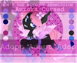 Size: 2155x1771 | Tagged: safe, artist:auroracursed, derpibooru import, oc, unofficial characters only, changeling, adoptable, advertisement, auction, changeling oc, commission, cute, cute little fangs, digital art, fangs, female, looking at you, obtrusive watermark, ocbetes, open mouth, pink changeling, smiling, solo, watermark