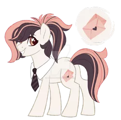 Size: 1024x1006 | Tagged: safe, artist:azure-art-wave, derpibooru import, oc, oc:love letter, earth pony, pony, female, magical lesbian spawn, mare, necktie, obtrusive watermark, offspring, parent:raspberry vinaigrette, parent:raven, simple background, solo, transparent background, watermark